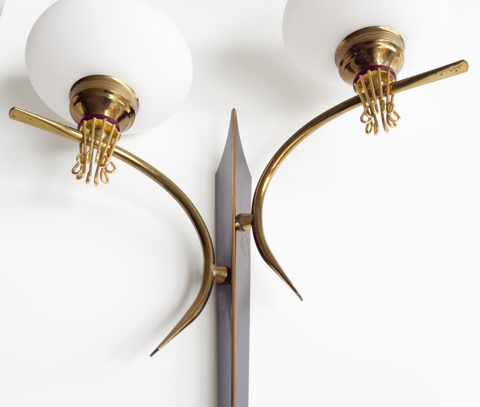 20th Century Pair Of Two Lights Wall Lamps By Maison Arlus In Gilded Brass & Opaline, 1960s photo buy