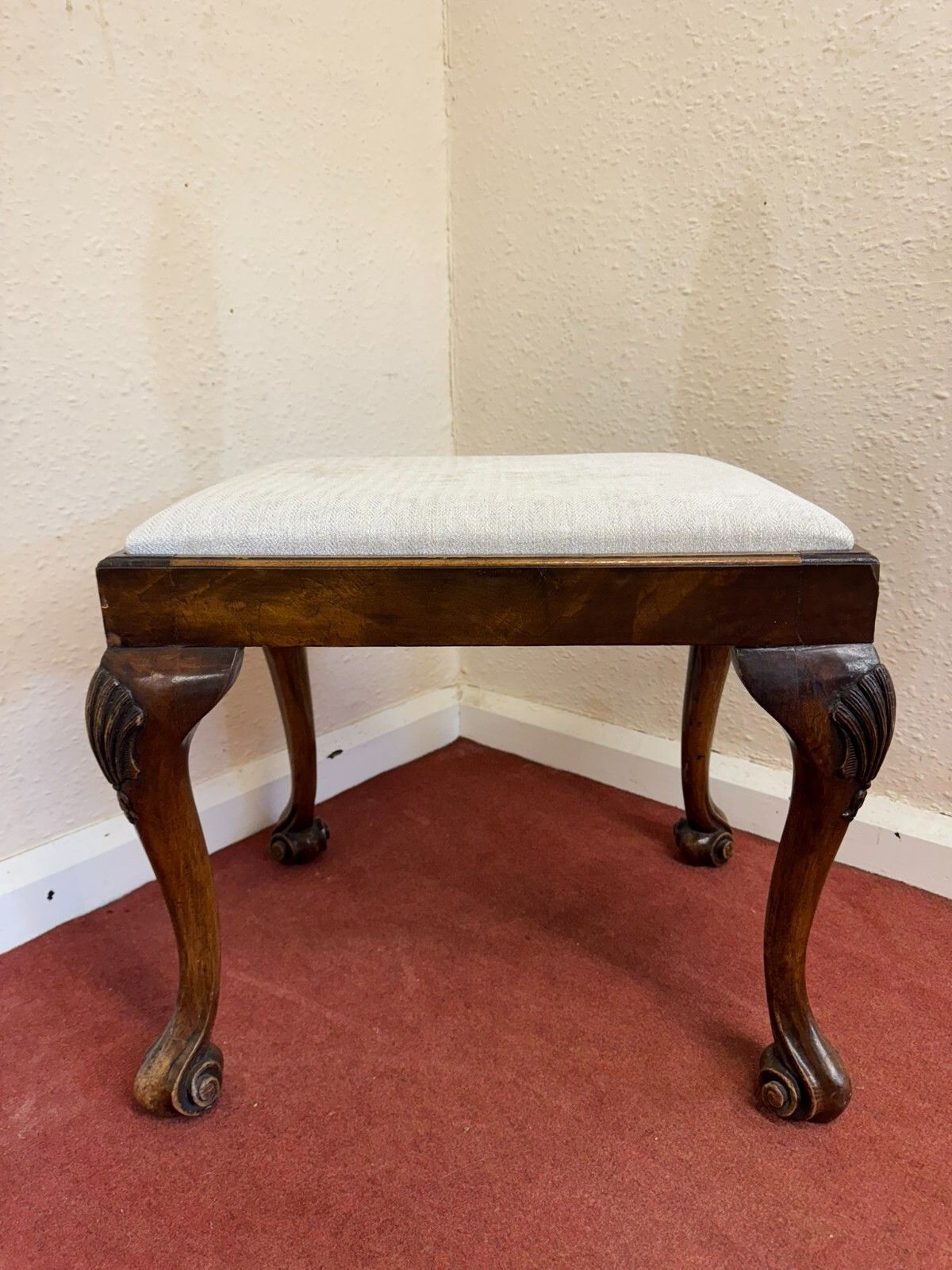 Fabulous Antique Walnut Upholstered Stool Circa 1920