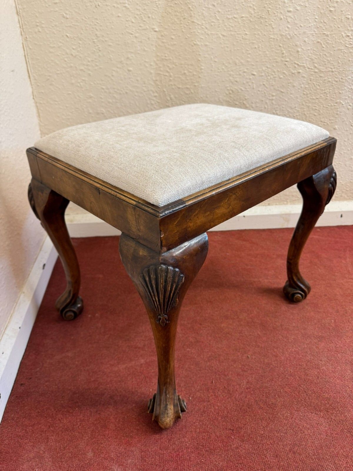 Fabulous Antique Walnut Upholstered Stool Circa 1920 photo Furniture