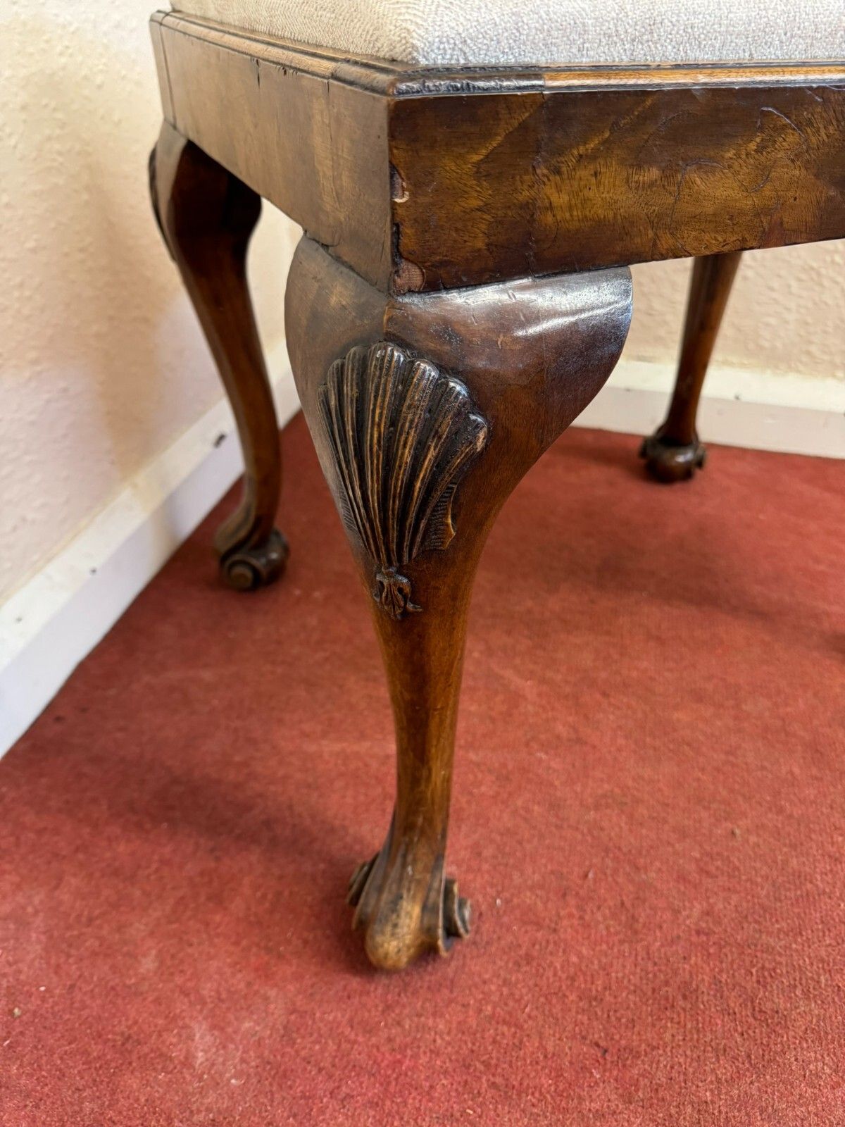 Fabulous Antique Walnut Upholstered Stool Circa 1920 photo vintage