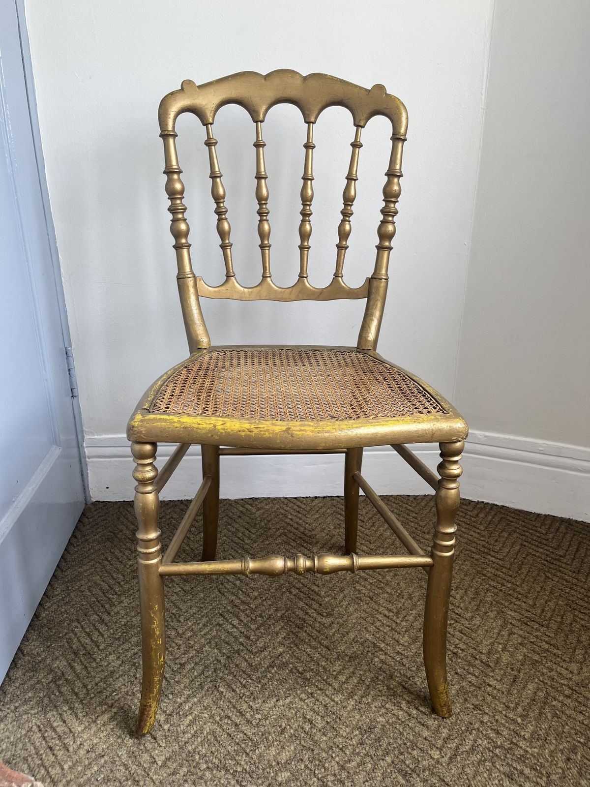 Set Of 2 Antique Napoleon III Style Giltwood Chair With Caned Seat photo vinterior