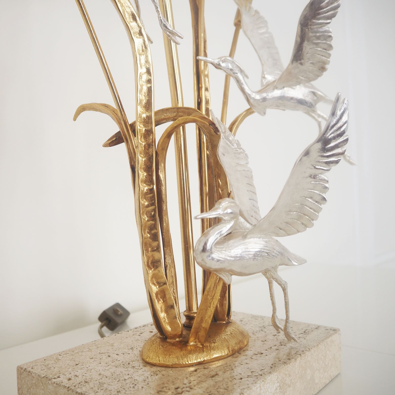 Lanciotto Galeotti Mid Century Heron Table Lamp In Gilded & Silvered Brass, Italy, 1970s photo furniture