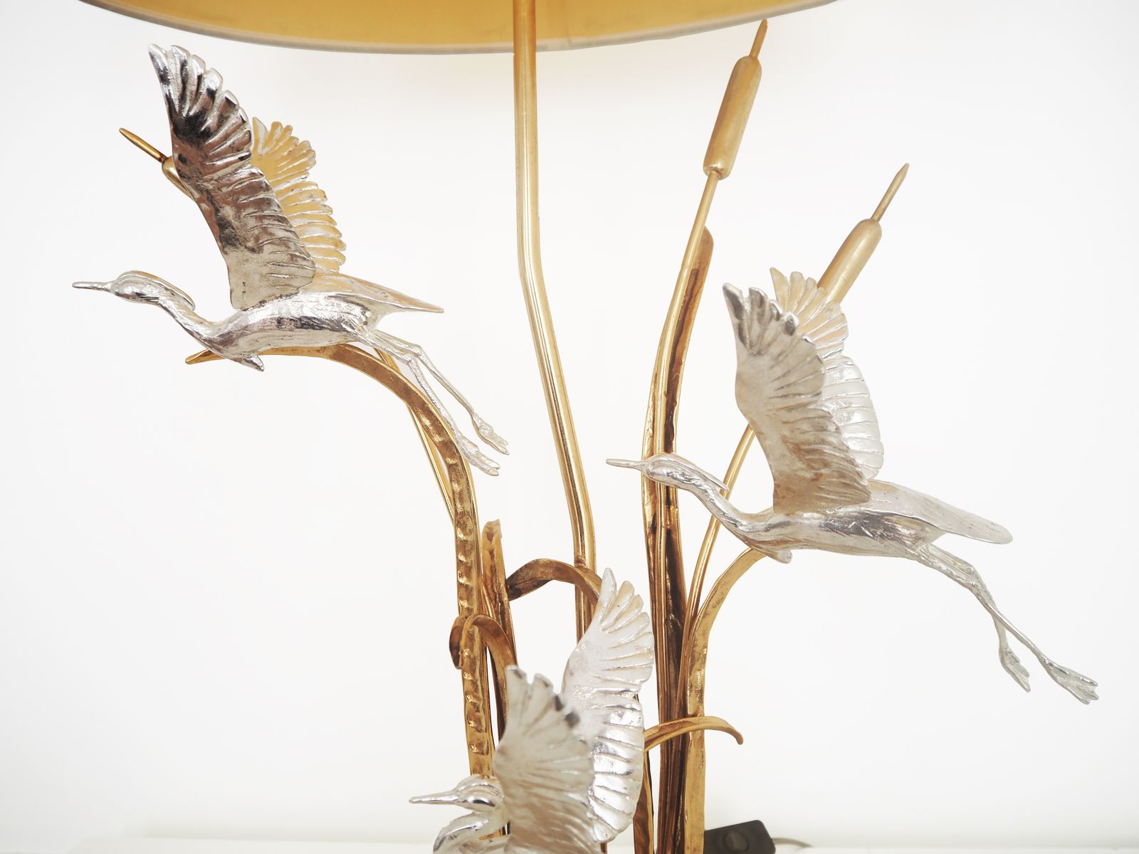 Lanciotto Galeotti Mid Century Heron Table Lamp In Gilded & Silvered Brass, Italy, 1970s photo Lighting