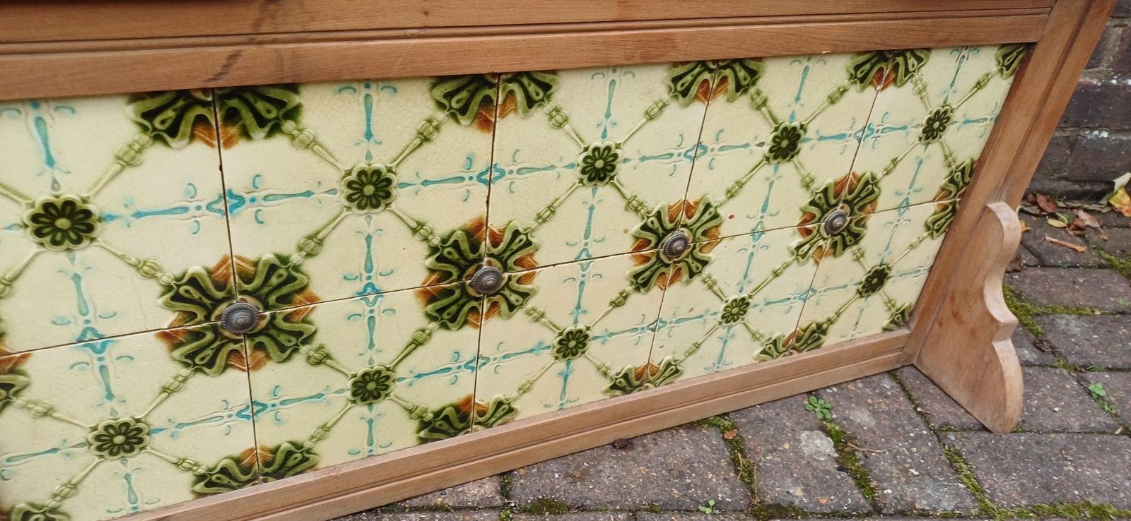 Huge Victorian Washstand Back Original Art Nouveau Majolica Tiles Carved Mirror Overmantel Antique Salvaged Mantelpiece Free Hand Delivery photo furniture