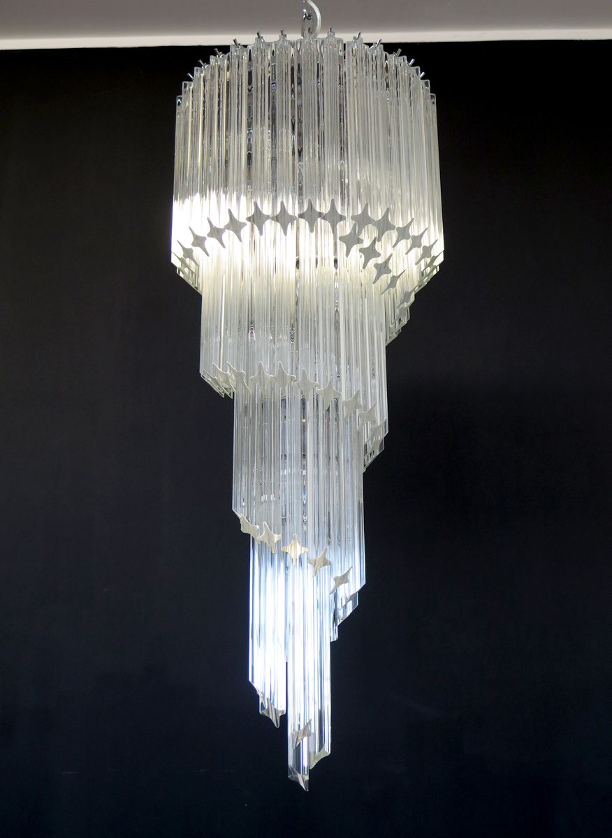 Murano Chandelier 86 Trasparent Quadriedri Prism   Elena Model