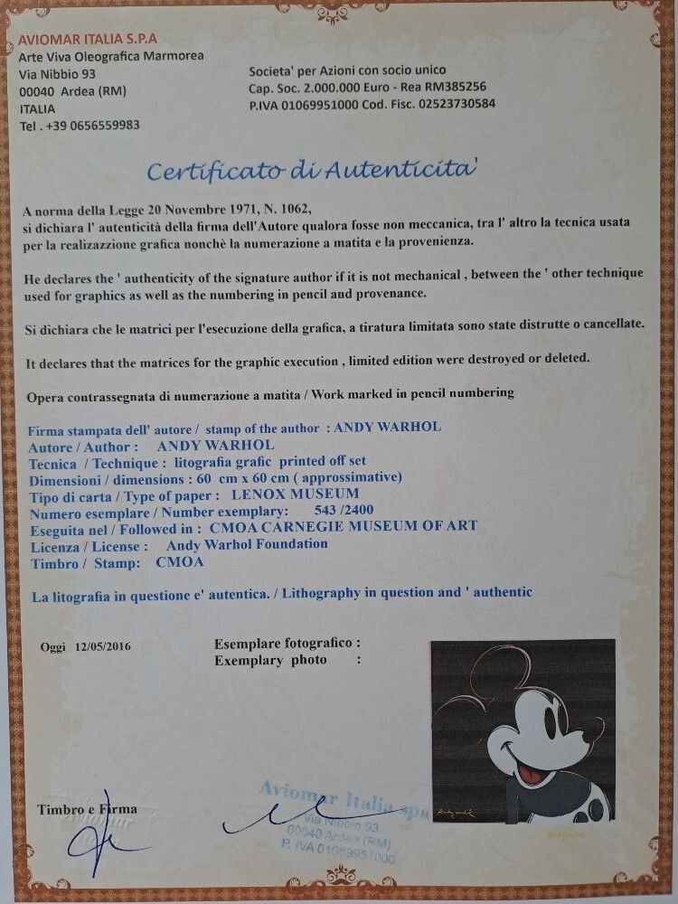 1980er Andy Warhol Signierte Limitierte Lithographie Mickey Mouse photo furniture