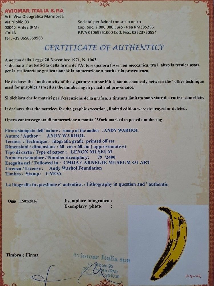 1980er Andy Warhol Signierte Limited Edition Lithographie Banana photo furniture