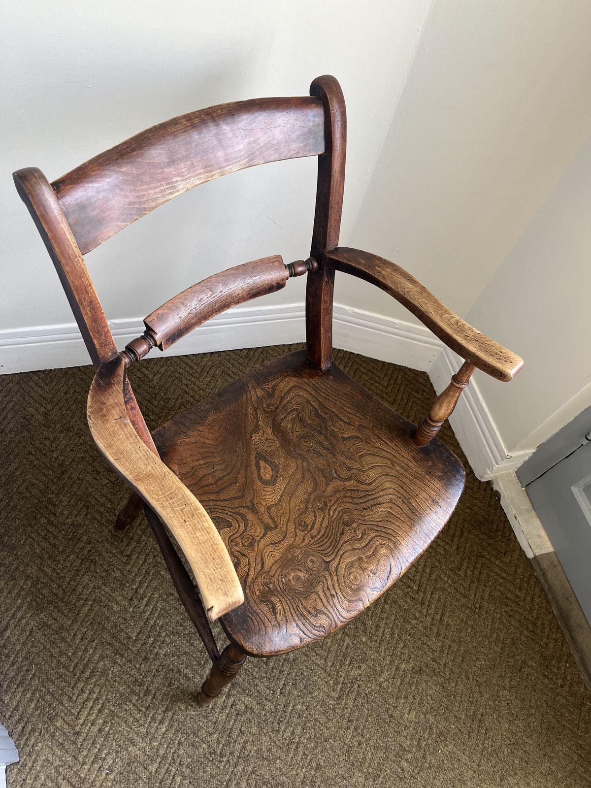 Victorian Oxford Windsor Scroll Back Farmhouse Elbow Arm Chair, 1800s photo Furniture