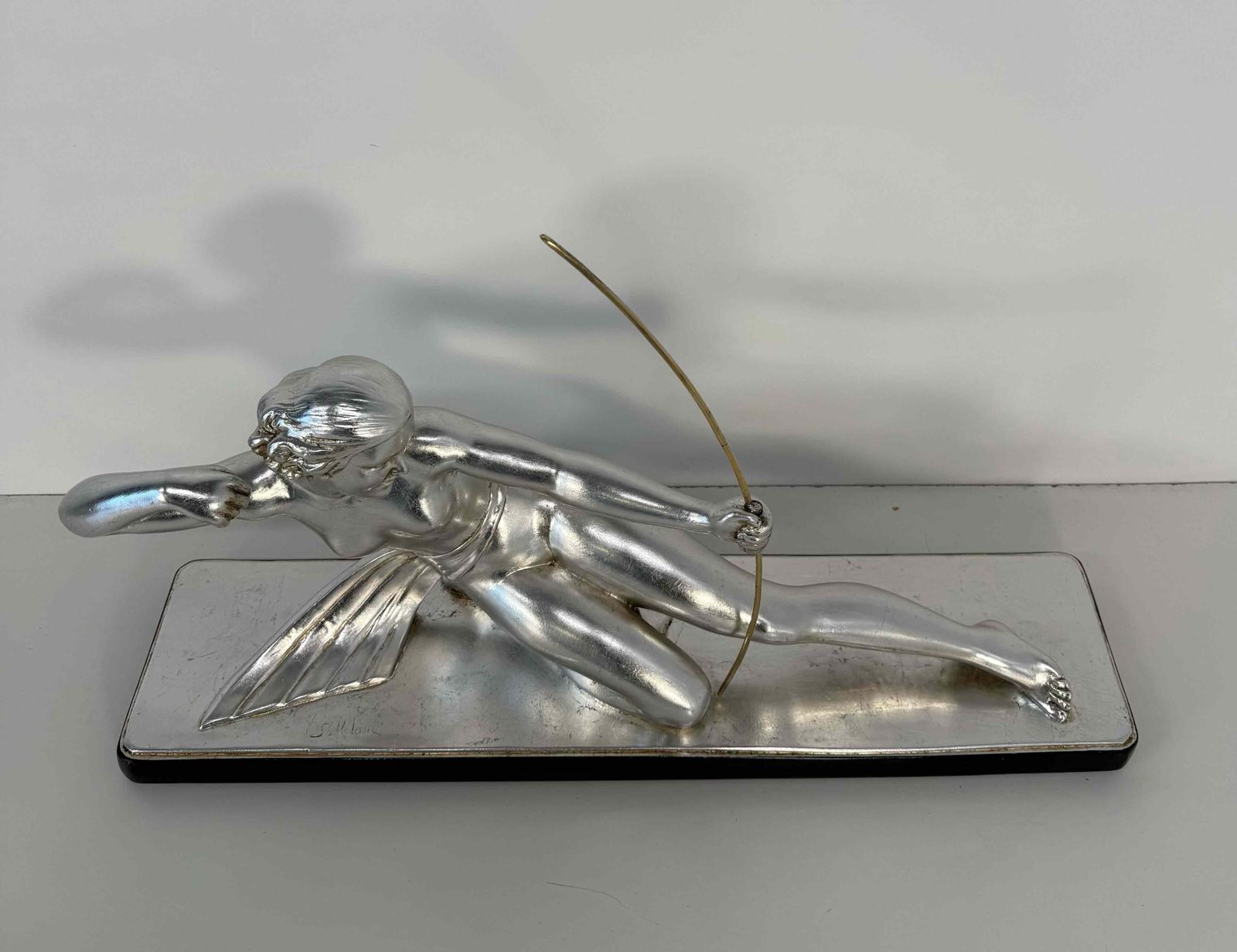 Diana The Huntress – Art Deco Silver Leaf Sculpture By Salvatore Melani, 1930s photo Art