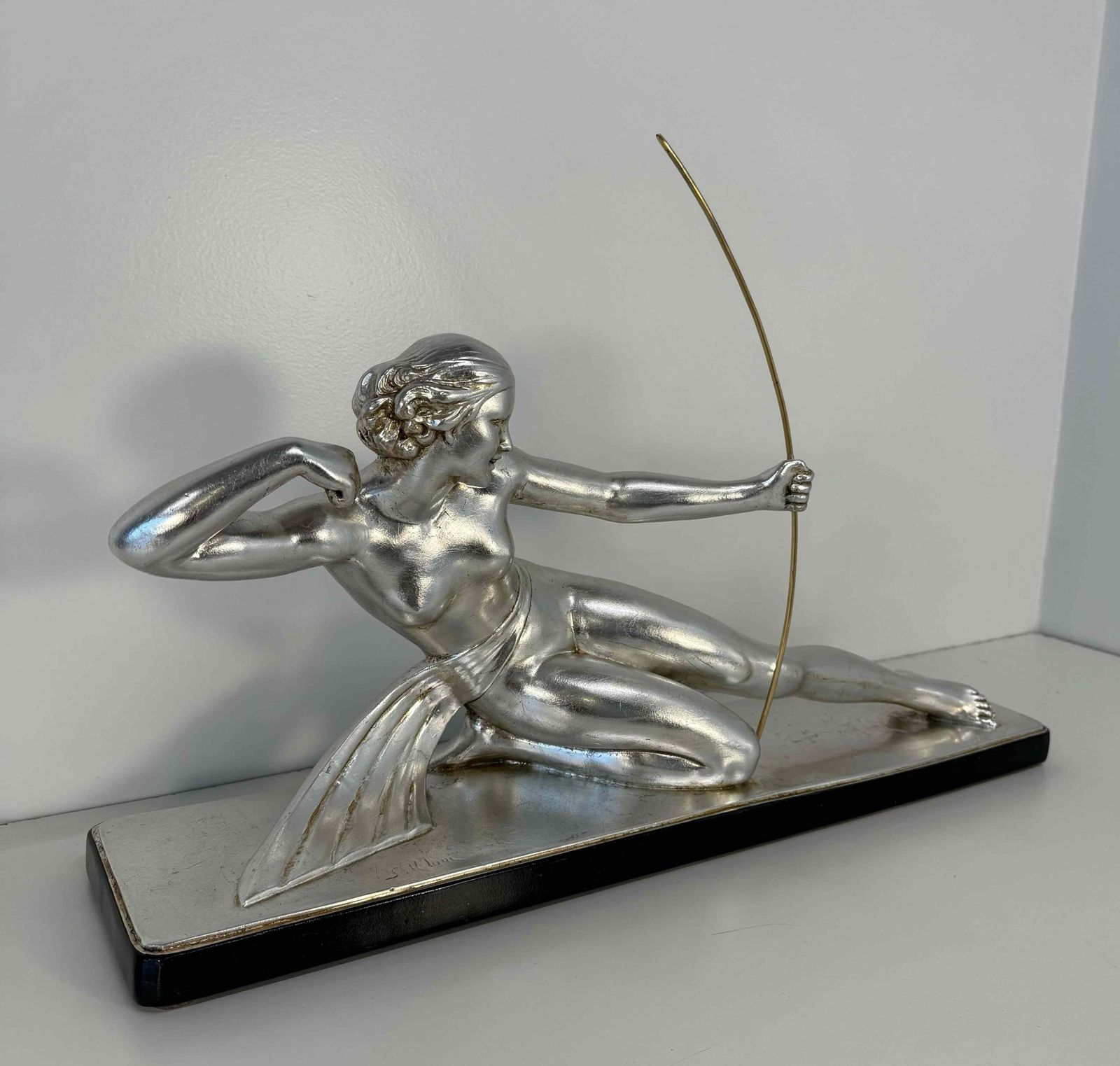 Diana The Huntress – Art Deco Silver Leaf Sculpture By Salvatore Melani, 1930s photo 3478.0