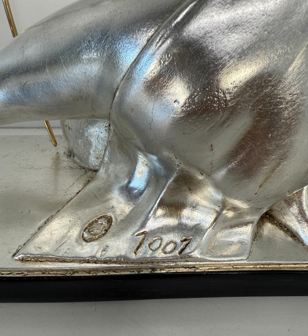 photo for sale Diana The Huntress – Art Deco Silver Leaf Sculpture By Salvatore Melani, 1930s