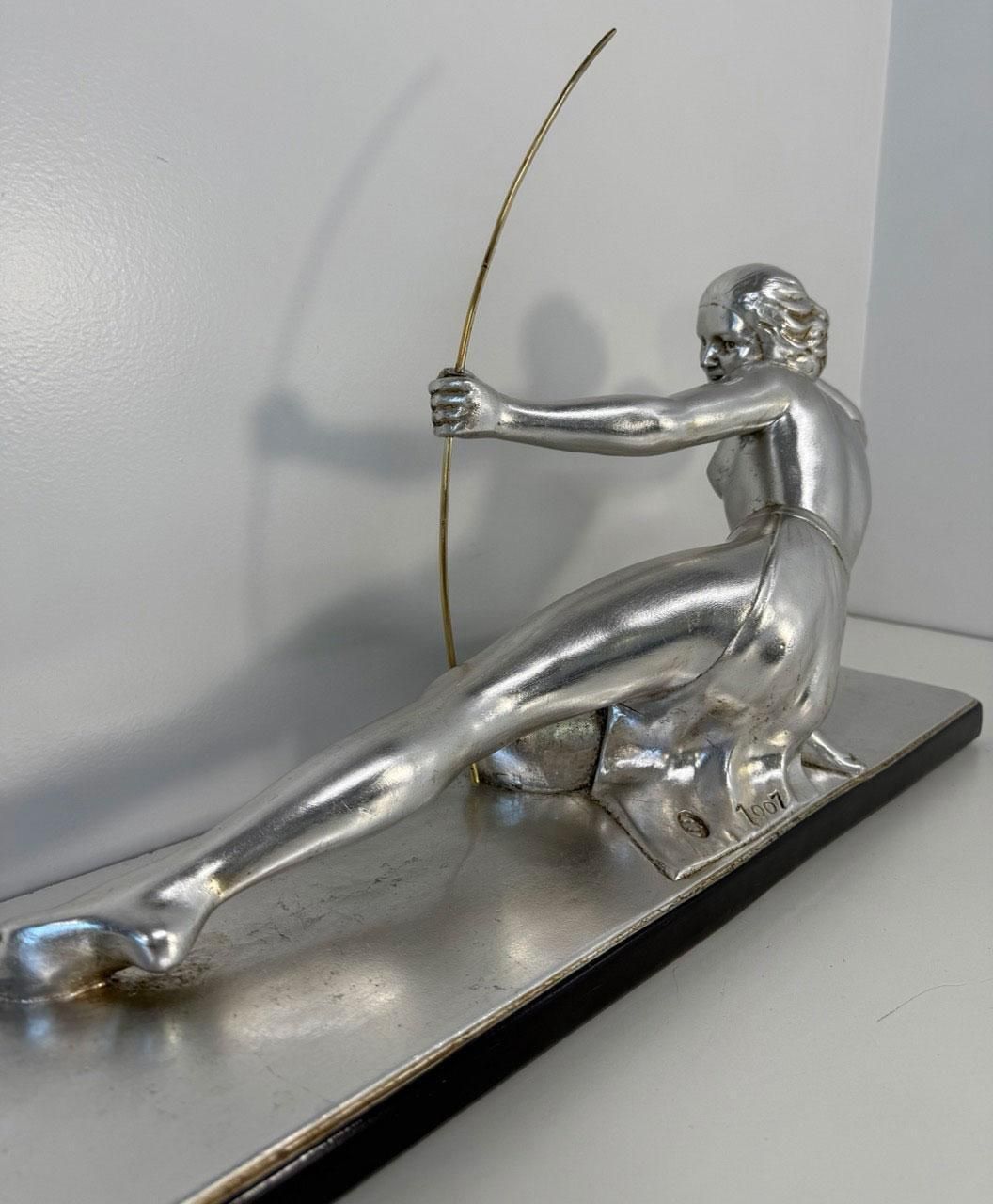 Art Diana The Huntress – Art Deco Silver Leaf Sculpture By Salvatore Melani, 1930s photo