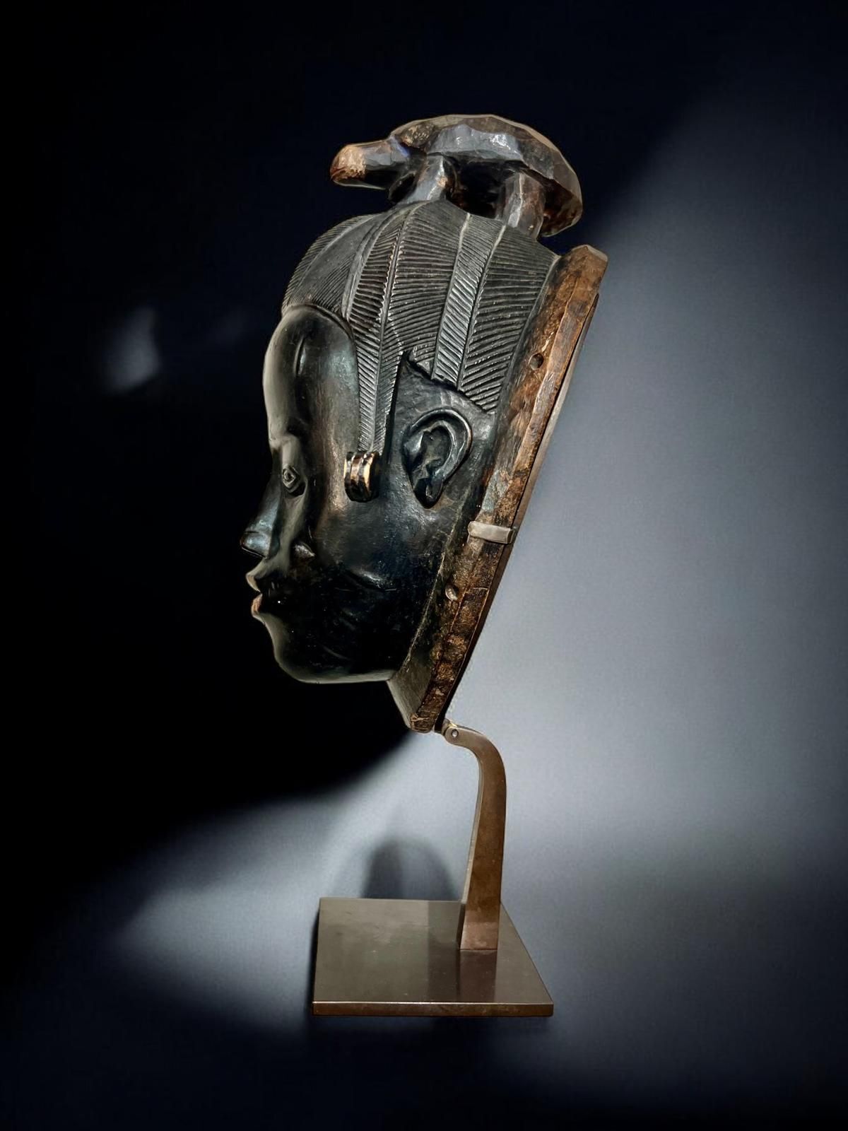 Ndoma Baule Portrait Mask, Ivory Coast, Wood, Lacquered Patina, Circa 1930 photo Art