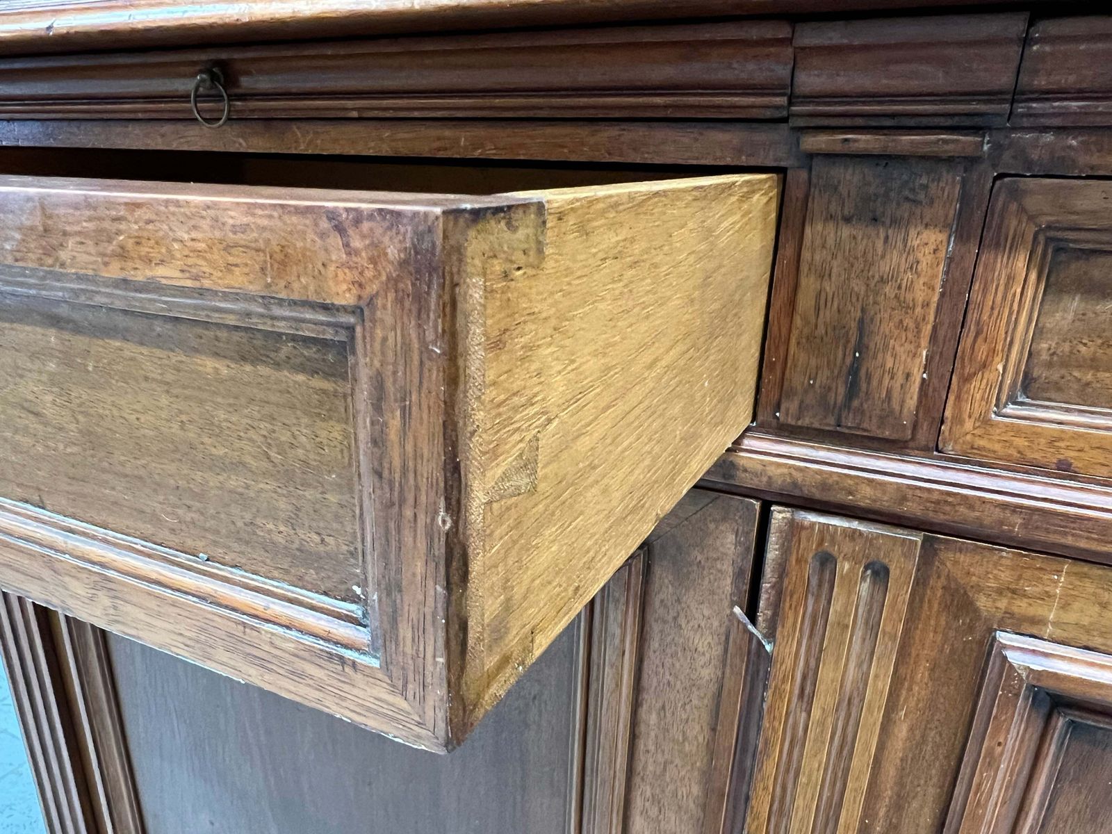 French Tailors Shop Walnut Wood Glazed Dresser photo vintage
