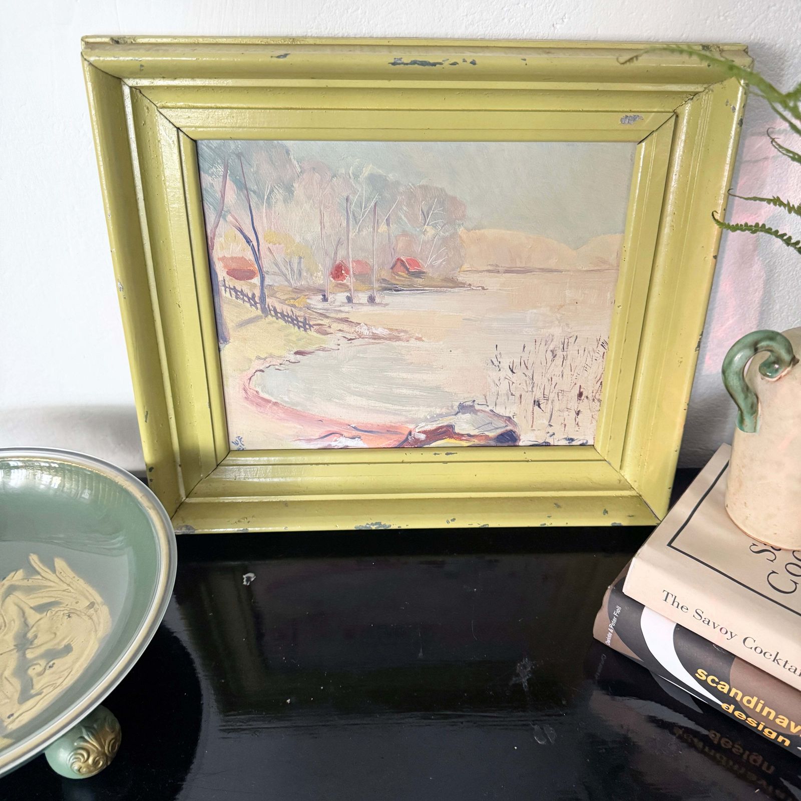 Djurgården 1943. Vintage Swedish Oil Painting. photo furniture