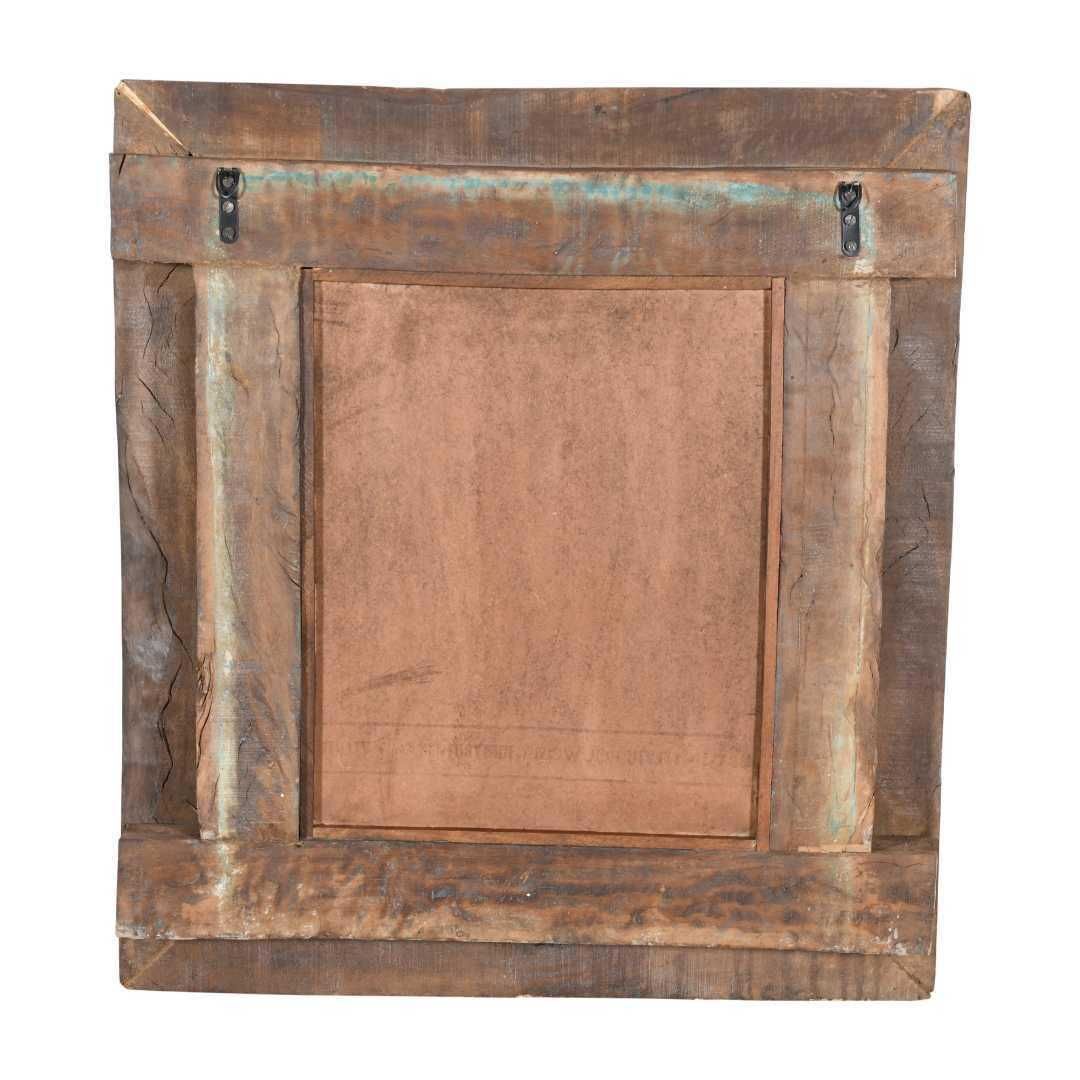 Antique Azure Blue Indian Teak & Iron Jali Window Mirror – Carved 19th Century Frame photo for sale