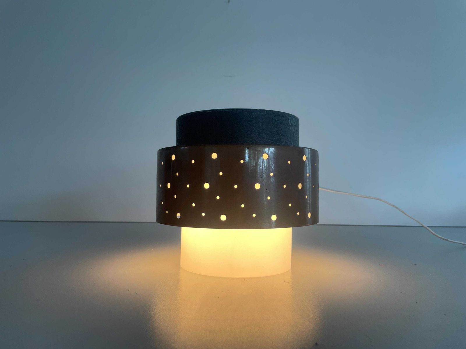 photo for sale Mid Century Modern Glass And Metal Flush Mount Ceiling Lamp By Hillebrand, 1950s, Germany