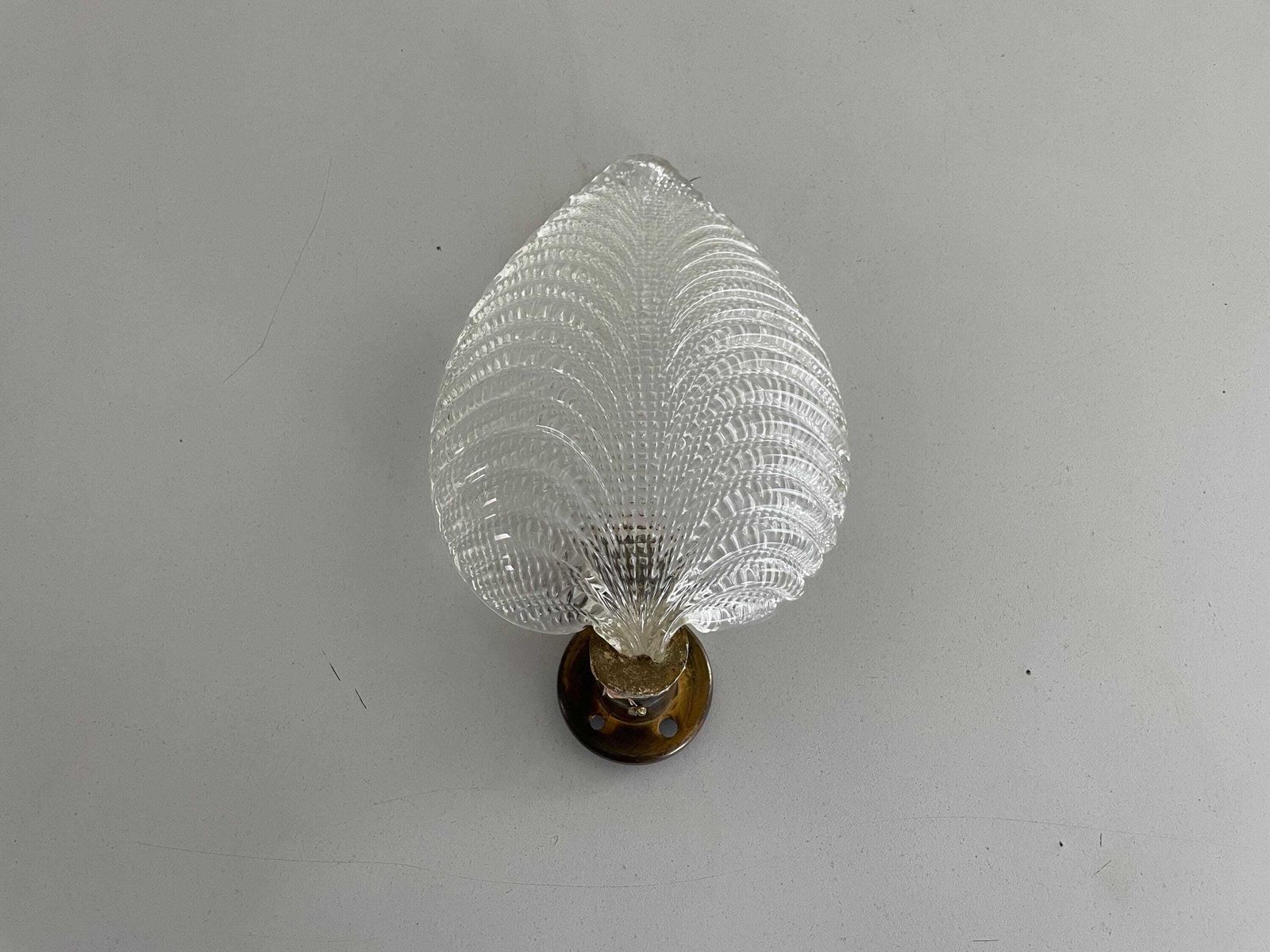 Mid Century Glass And Brass Sconce Still Of Barovier & Toso, 1950s, Italy
