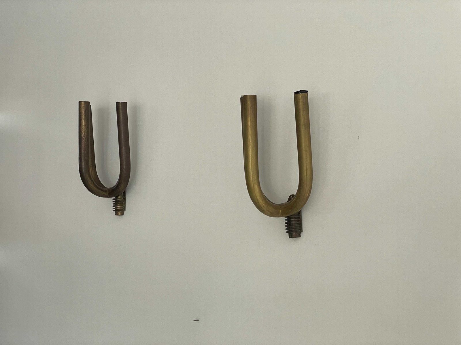 Art Deco Brass 3 Head Pair Of Sconces, 1950s, Italy photo vintage