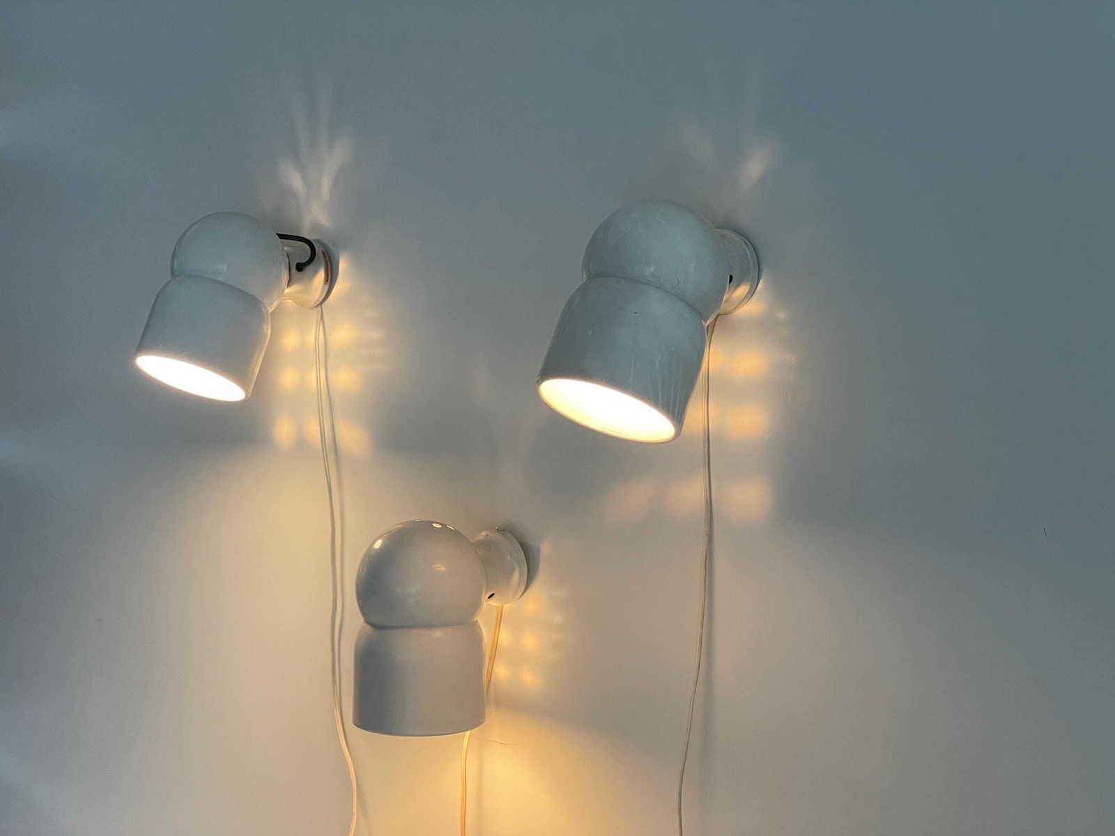 Three White Metal Set Of Wall Lamps By Martinelli Luce, 1960s, Italy photo vinterior