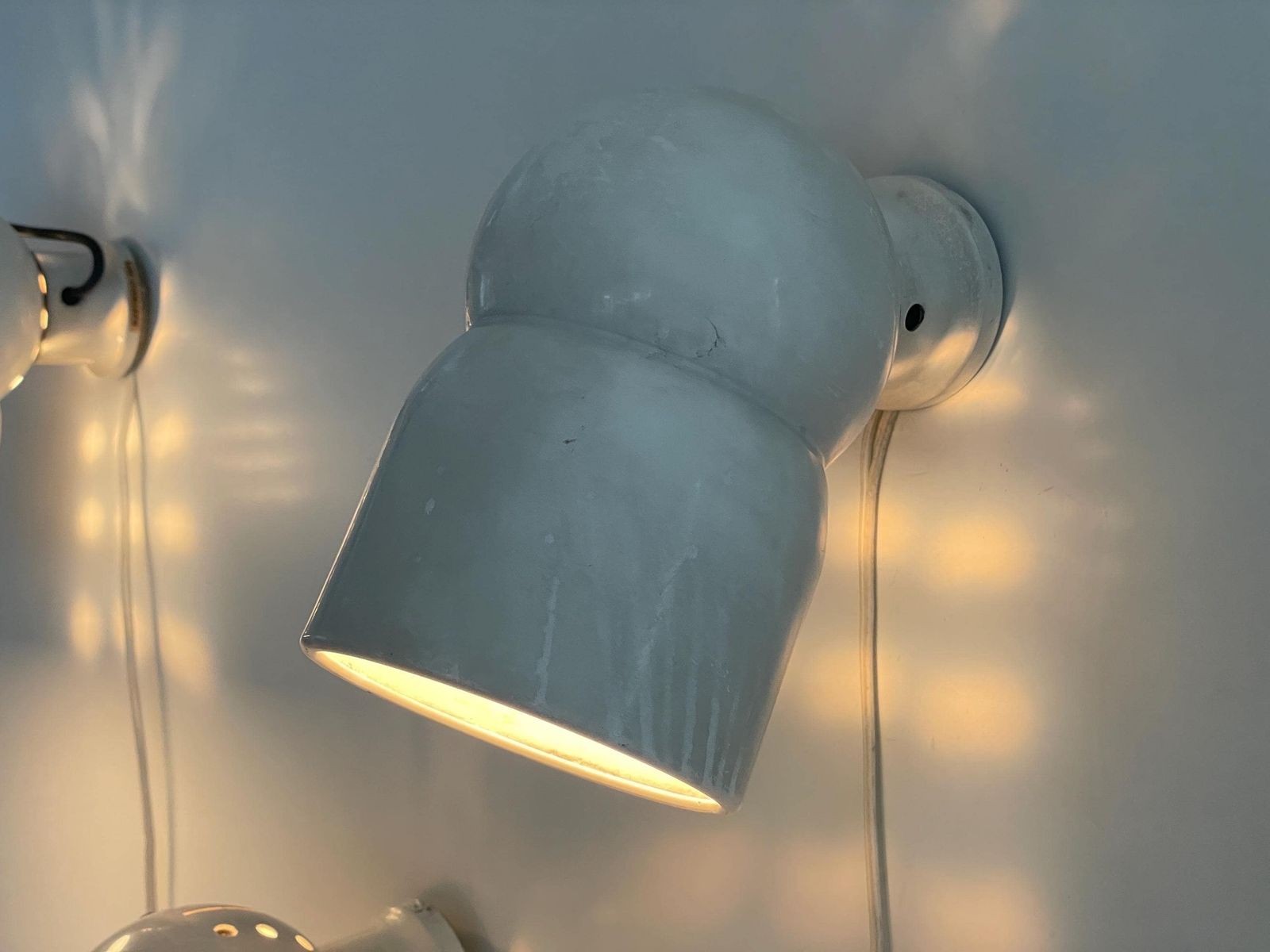 Three White Metal Set Of Wall Lamps By Martinelli Luce, 1960s, Italy photo vintage