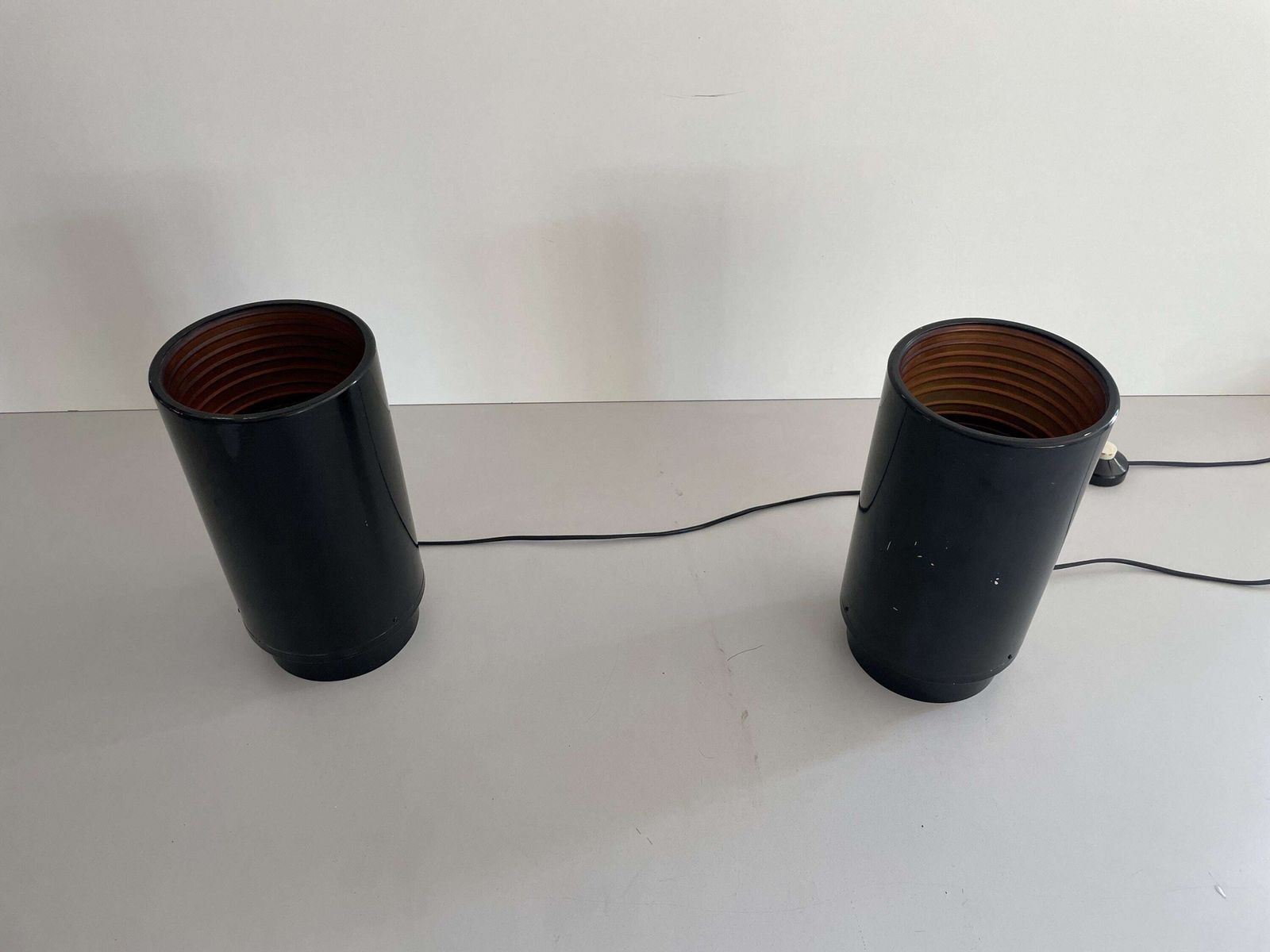 Mid Century Modern Black Metal Pair Of Table Lamps, 1960s, Italy photo for sale