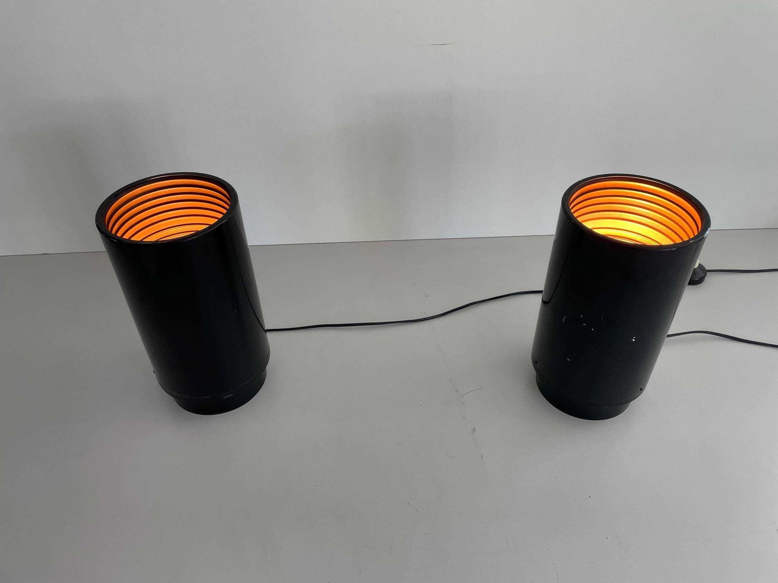 photo for sale Mid Century Modern Black Metal Pair Of Table Lamps, 1960s, Italy