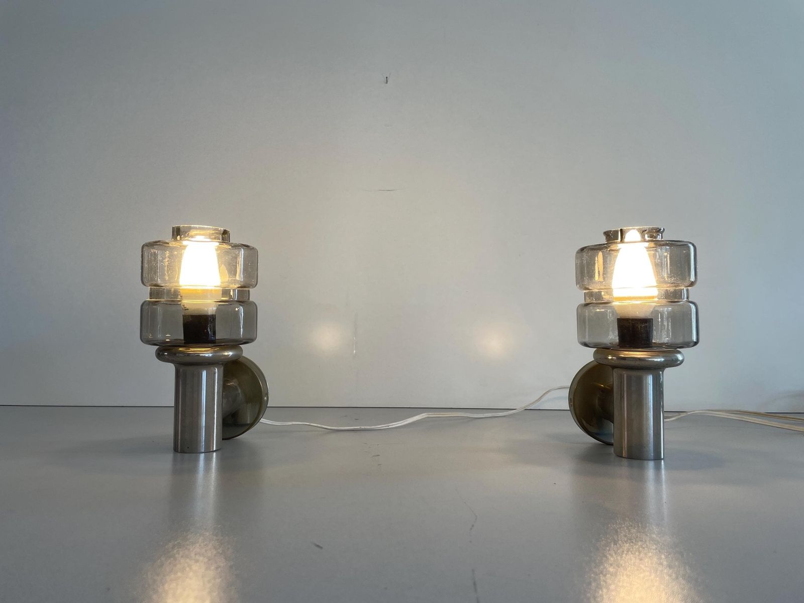 Brass And Glass Pair Of Sconces By N Leuchten, 1960s, Germany photo Lighting
