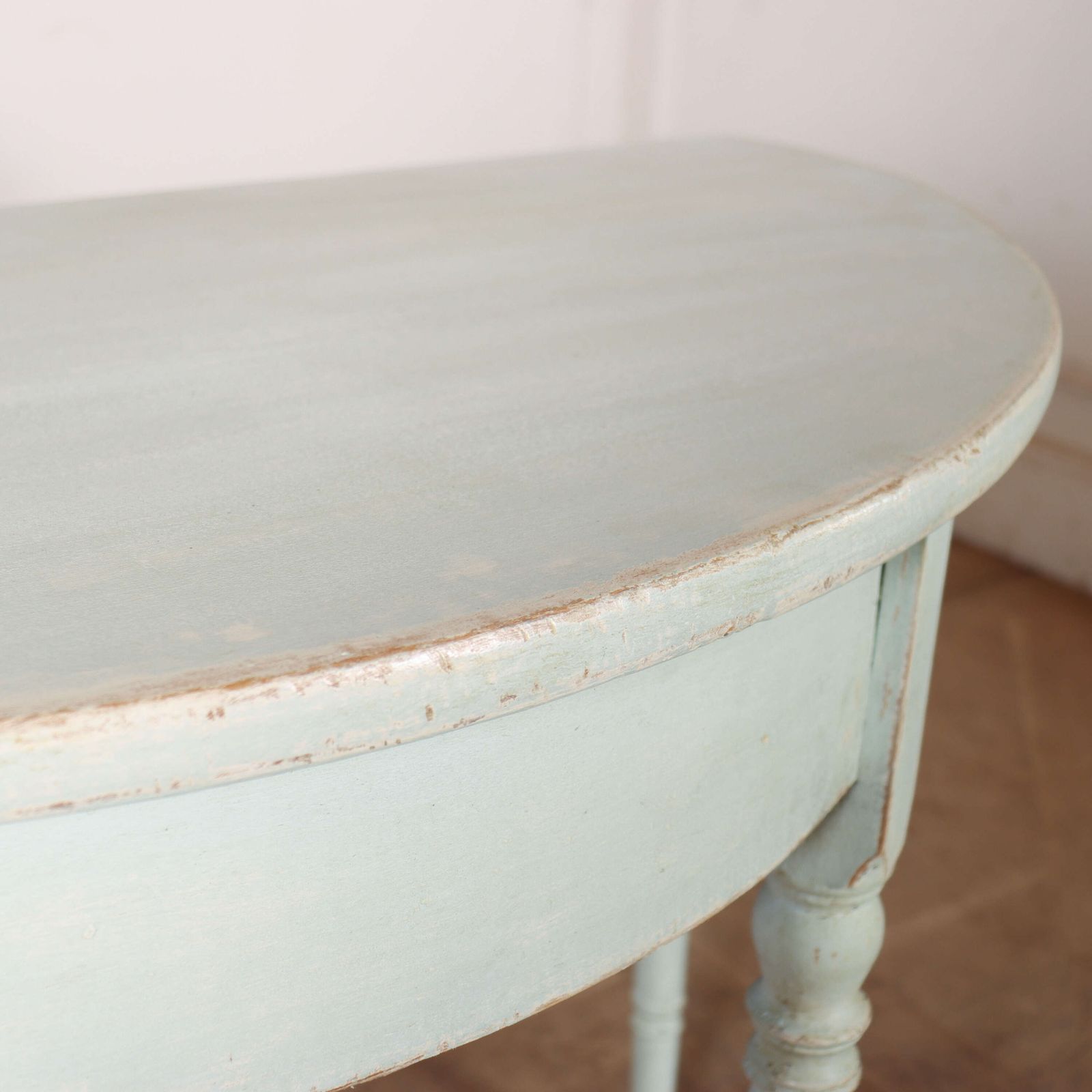 Pair Of Swedish Painted Demi Lune Console Tables photo vintage