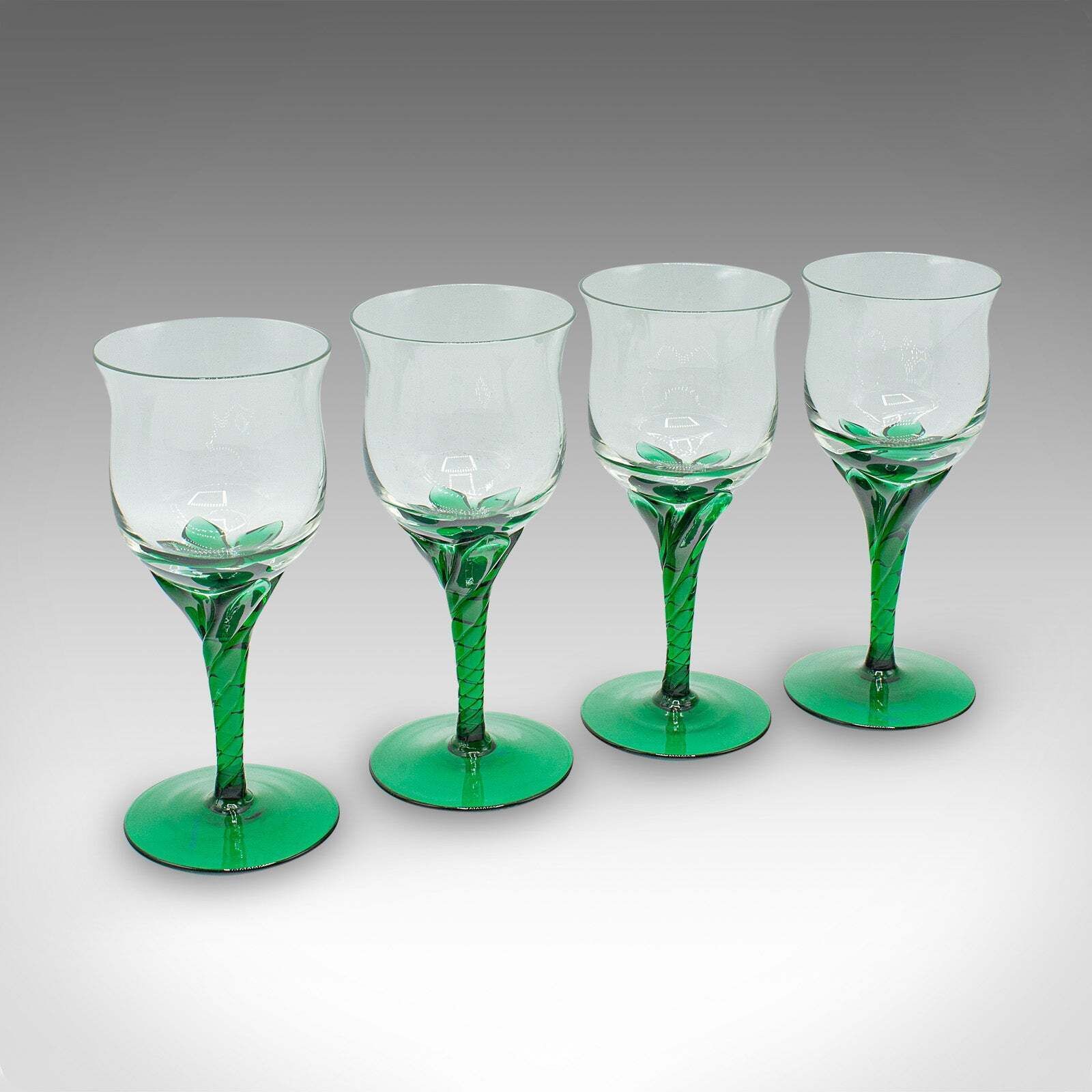Set Of 4 Vintage Aperitif Glasses, French, Blown Glass, Spirit Flutes, Art Deco