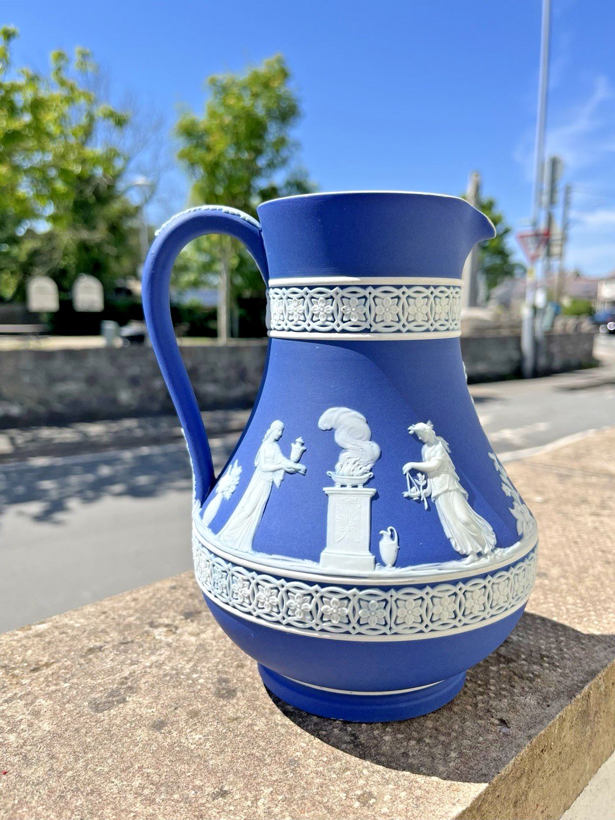 19th C Wedgwood Cobalt Blue Jasperware Neoclassical Cherub Pitcher Jug photo Home Decor