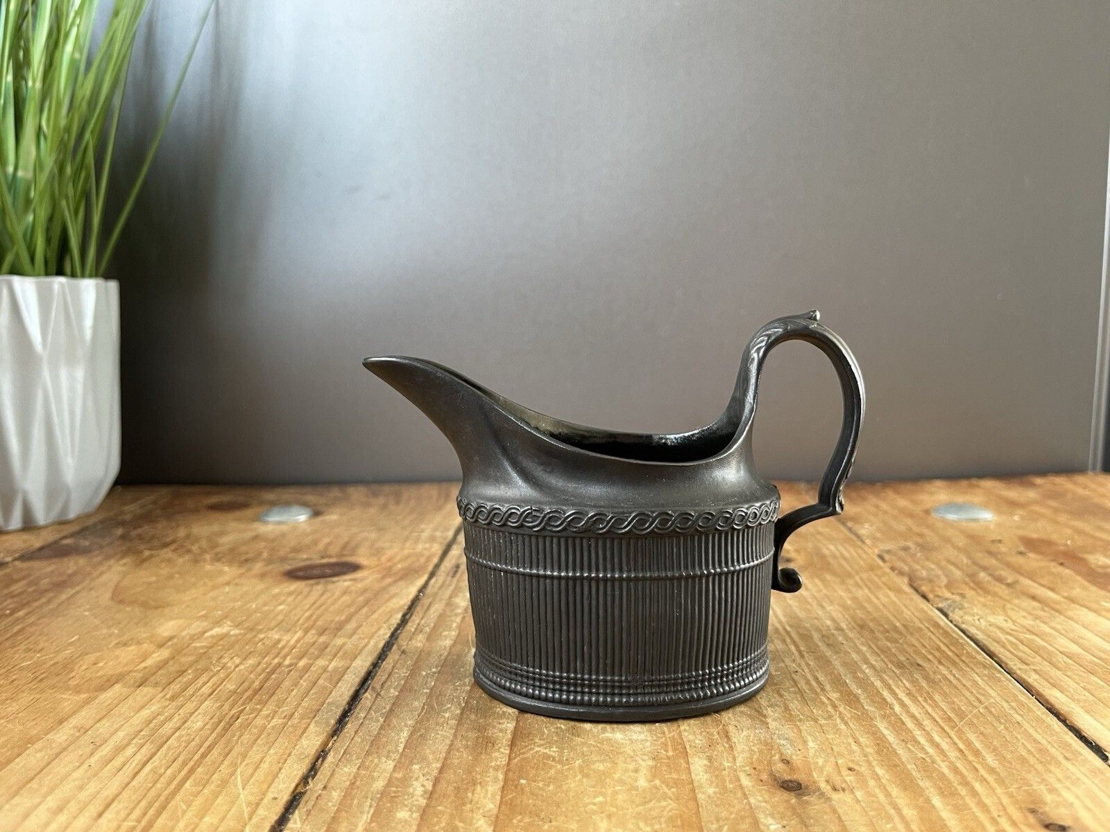 Antique 19th Century Black Basalt Ribbed Acanthus Leaf Creamer Jug Wedgwood photo buy