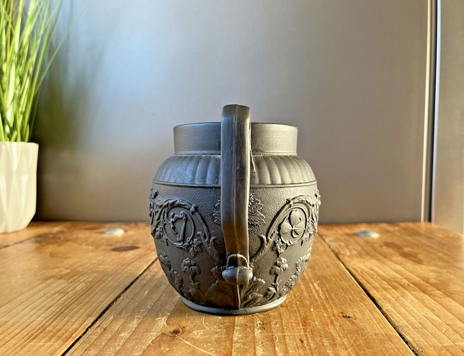 Antique 19th C Wedgwood Basalt 4 Nations Union Jug Thistle Rose Harp Shamrock photo furniture