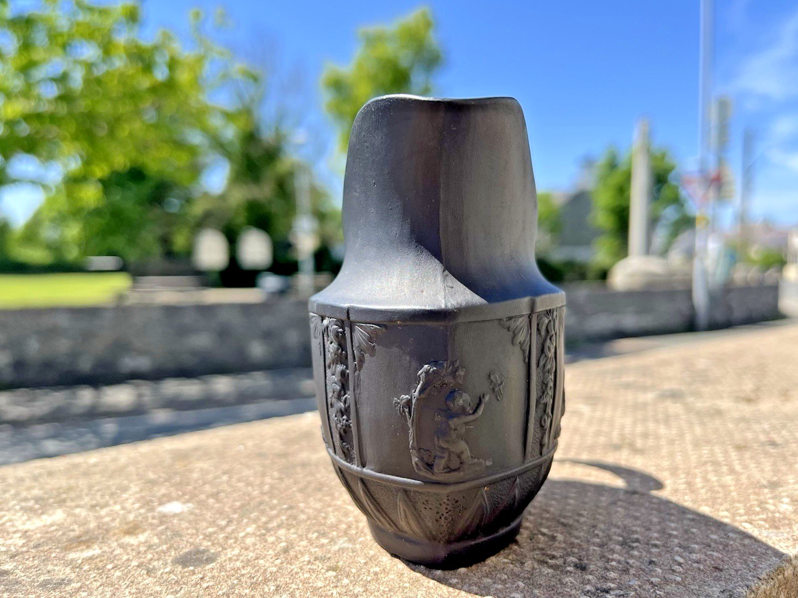 Antique 19th Century Black Basalt Cherub Acanthus Leaf Creamer Jug Wedgwood photo for sale