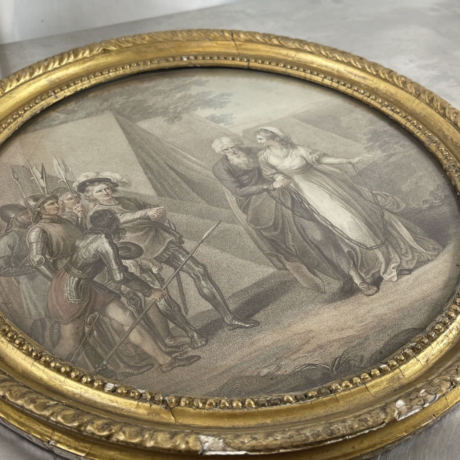 photo vintage Francisco Bartolozzi Italy Stipple Art 18th Century Round Frame Woman In Chains