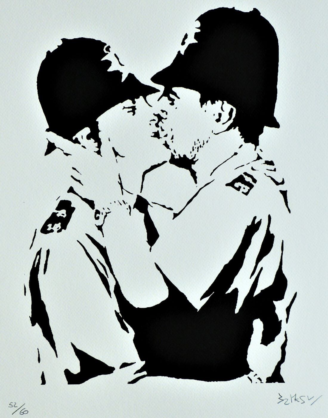 Banksy Kissing Policeman Limit. Lithography On Arches Bands Hands. 52/60 photo furniture