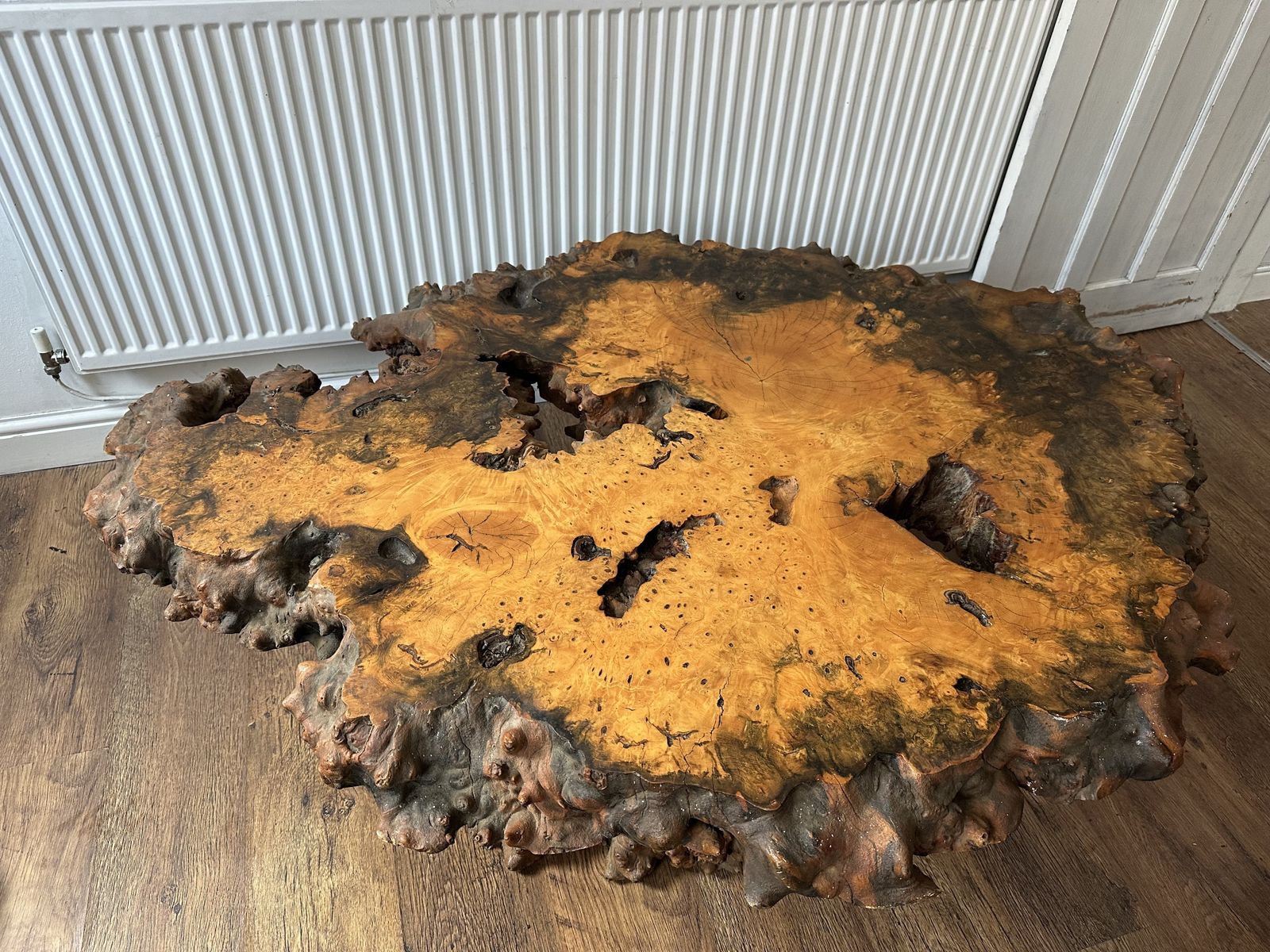 Vintage Redwood Burl Coffee Table, Live Edge Dated 1982 photo Furniture