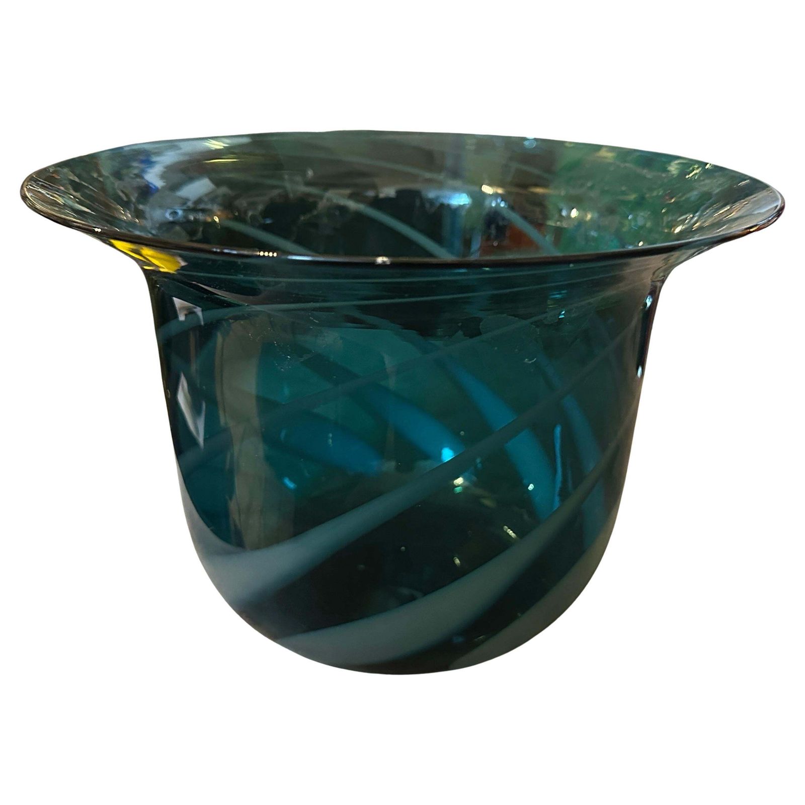 1980s Modern Hand Blown Green And Gray Murano Glass Vase By Venini