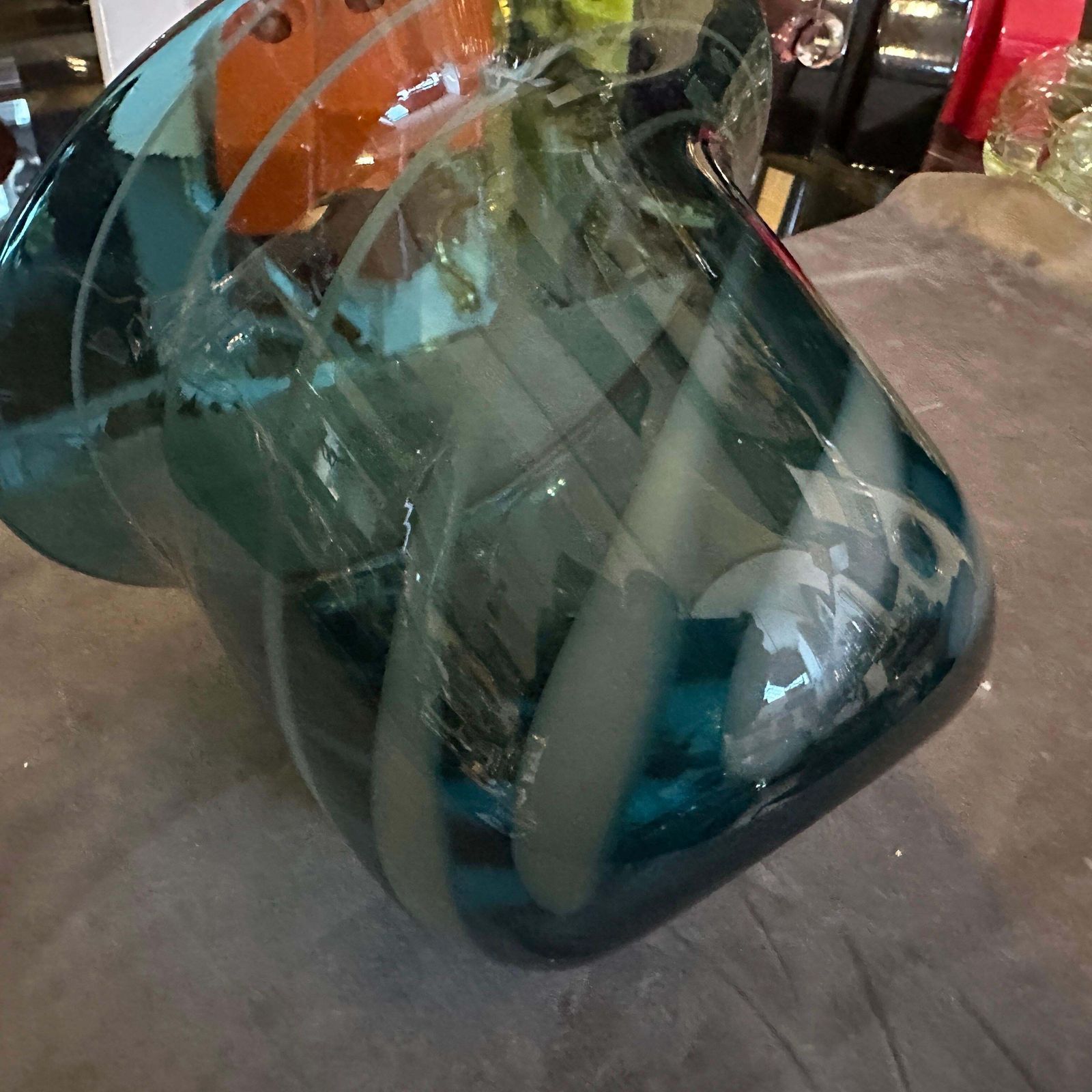 1980s Modern Hand Blown Green And Gray Murano Glass Vase By Venini photo vinterior