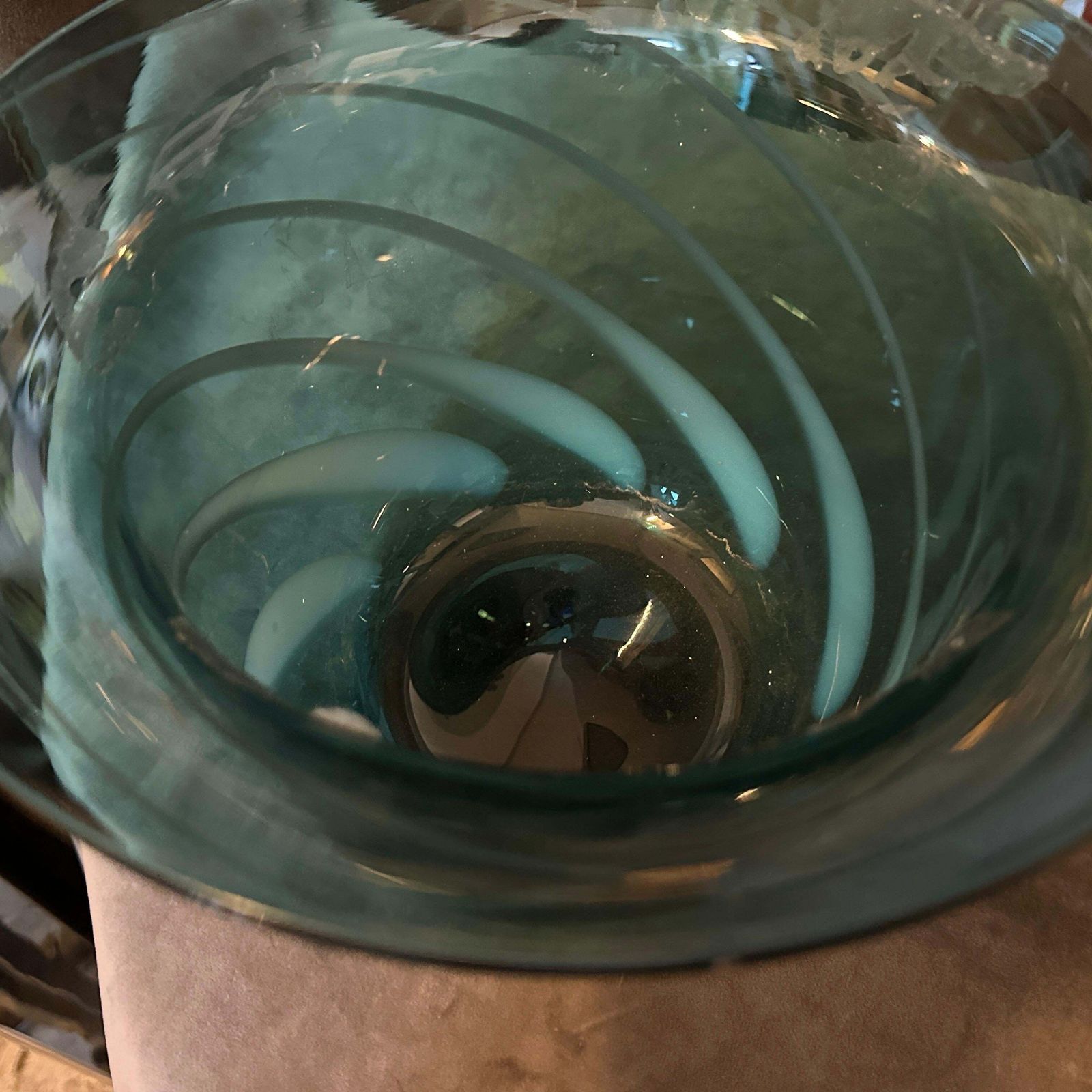 1980s Modern Hand Blown Green And Gray Murano Glass Vase By Venini photo buy