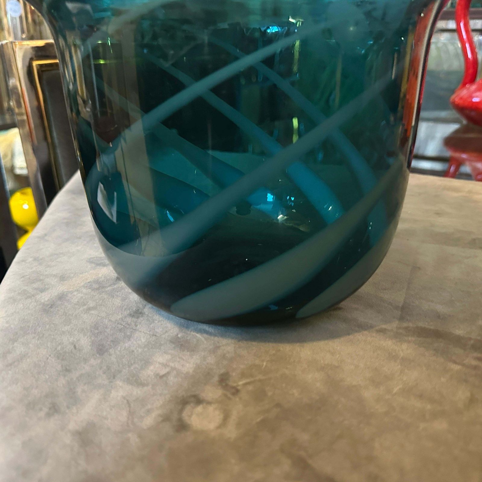 photo furniture 1980s Modern Hand Blown Green And Gray Murano Glass Vase By Venini
