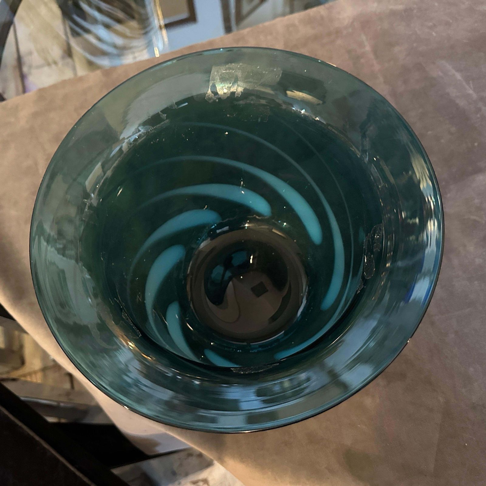 2609.0 1980s Modern Hand Blown Green And Gray Murano Glass Vase By Venini photo