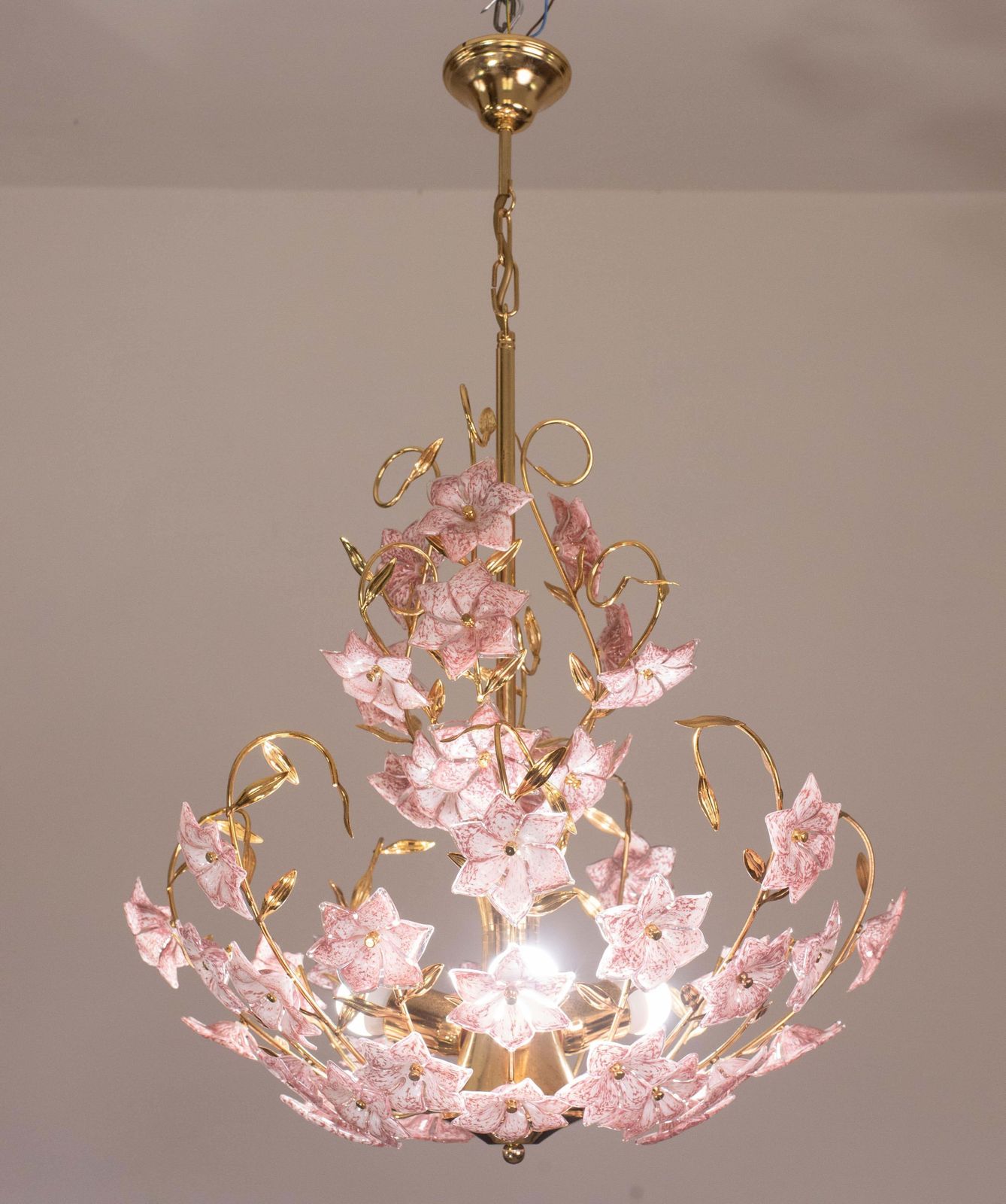 Vintage Murano Glass Chandelier Pink Flowers, 1970 photo furniture