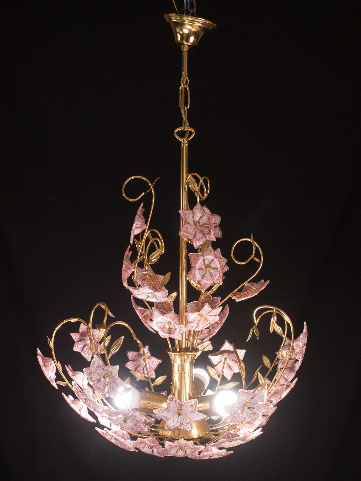 photo furniture Vintage Murano Glass Chandelier Pink Flowers, 1970