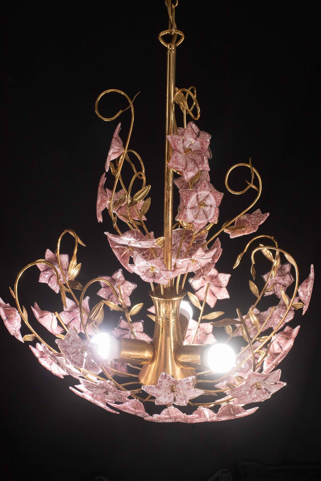 photo for sale Vintage Murano Glass Chandelier Pink Flowers, 1970