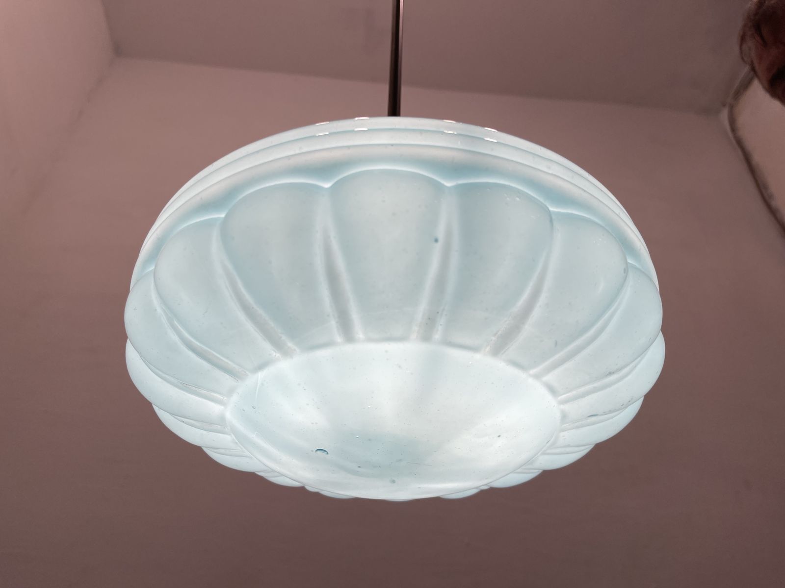 Mid Century Blue Opaline Glass Pendant Light With Brass Fittings photo 650.0