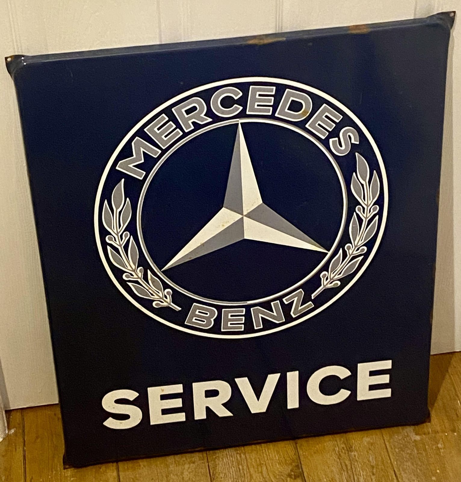 Vintage Mercedes Benz Service Large Enamel Metal Advertising Sign Dealership Showroom Garage Pagoda Automotive Art 300 Sl Amg S E C A Class G Wagon photo Home Decor