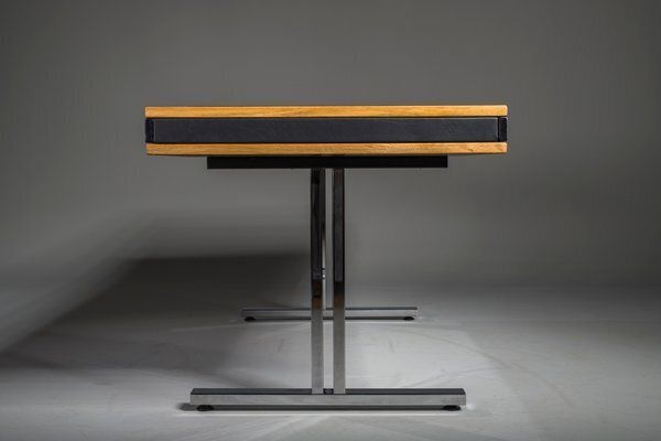 Mid Century Modern Oak And Chrome Desk With Leather Top, 1980s photo 2722.0
