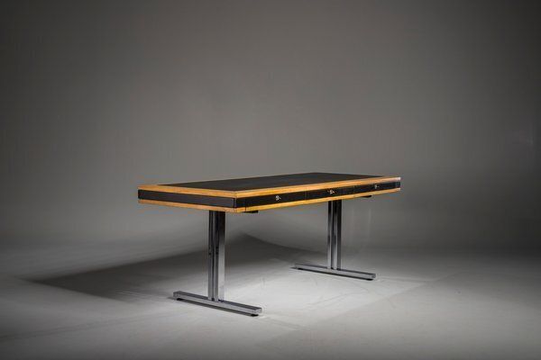 Mid Century Modern Oak And Chrome Desk With Leather Top, 1980s photo vinterior