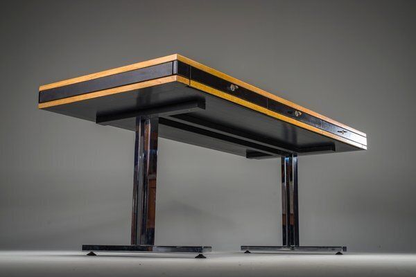 Mid Century Modern Oak And Chrome Desk With Leather Top, 1980s photo buy
